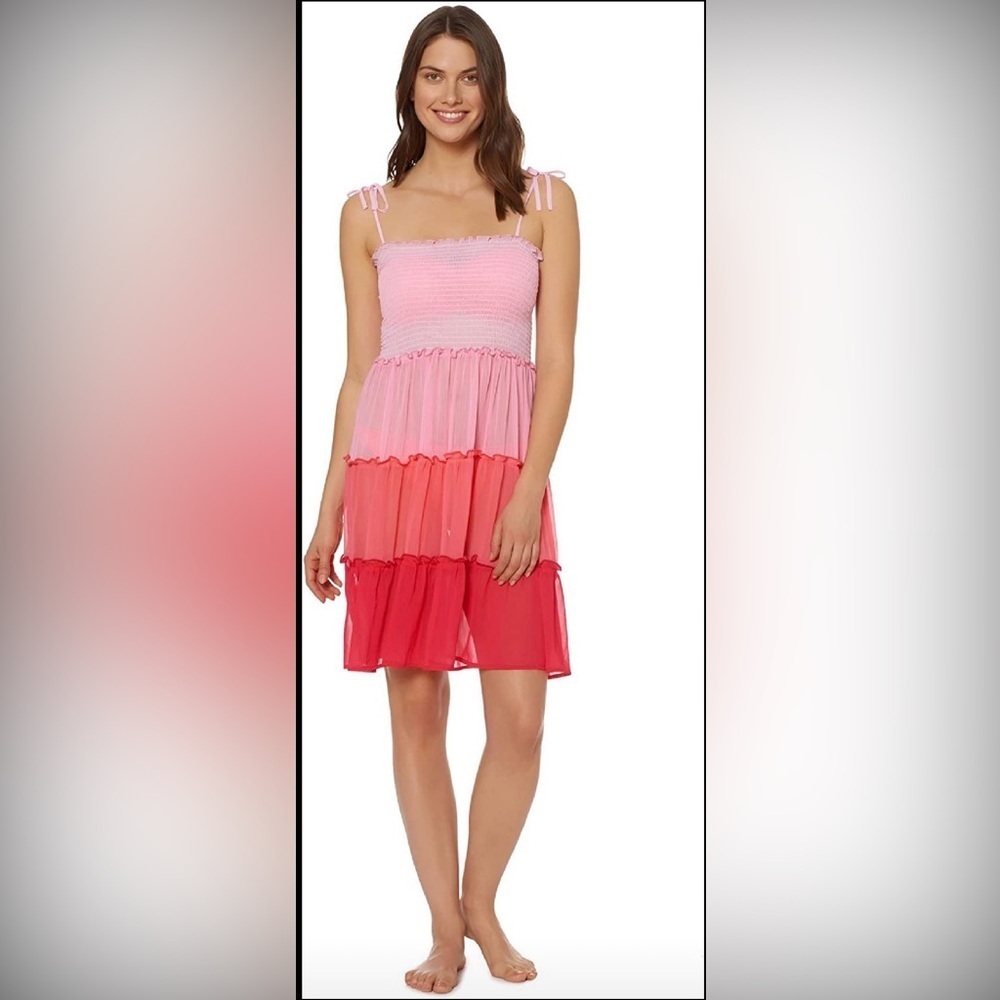 NWT Bleu Rod Beattie Ruffled and Ready Tank Dress Swim Cover up Large Pink